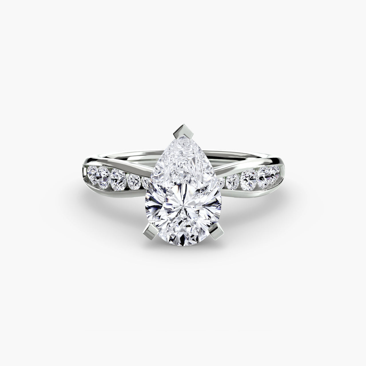 14K White Gold / Pear Solitaire with Pavé 3