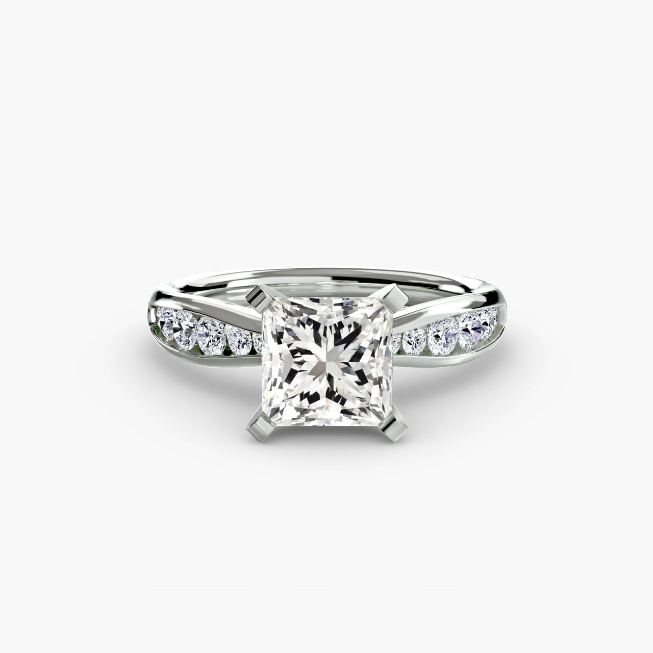 14K White Gold / Princess Solitaire with Pavé 3