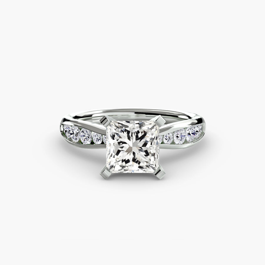 14K White Gold / Princess Solitaire with Pavé 3