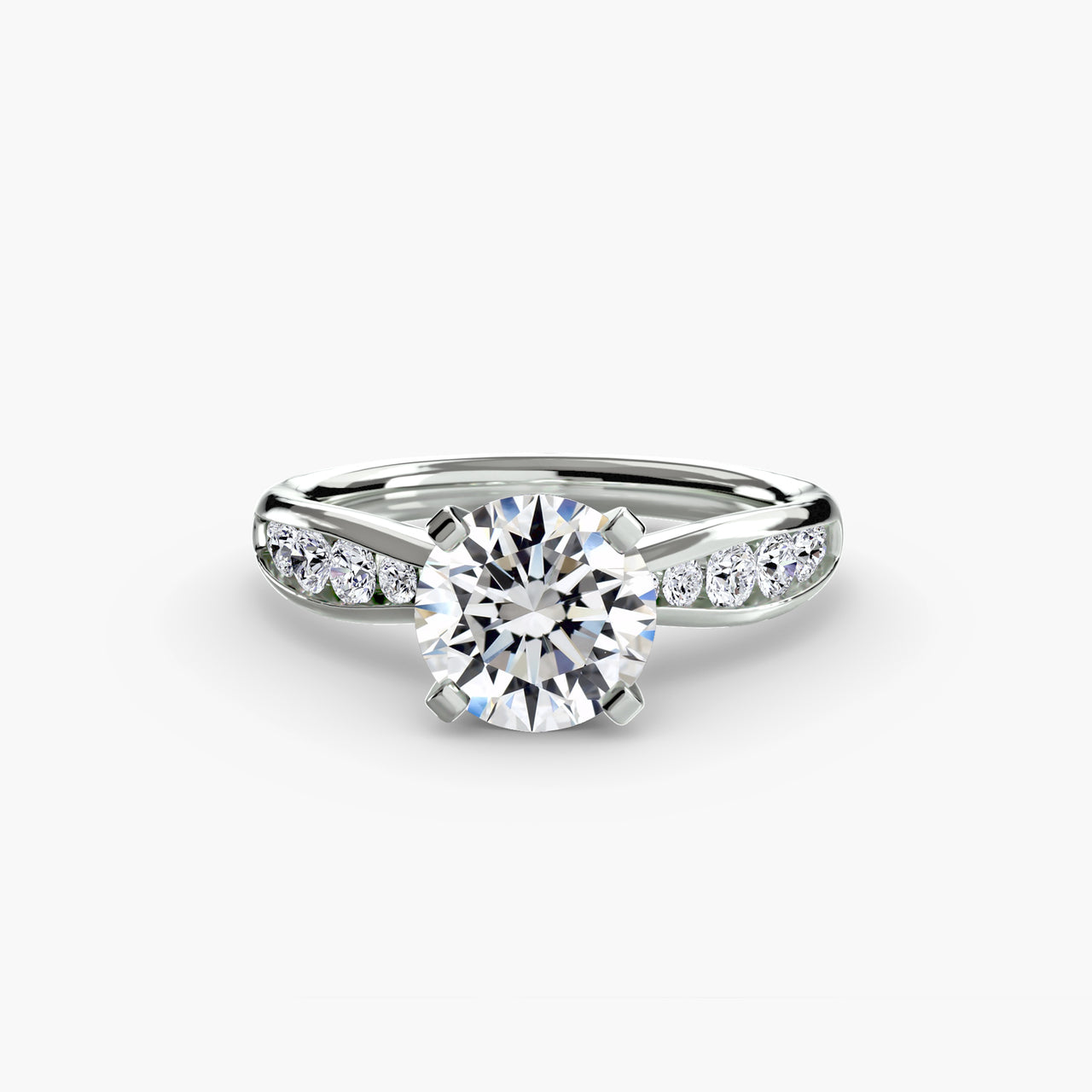 14K White Gold / Round Solitaire with Pavé 3