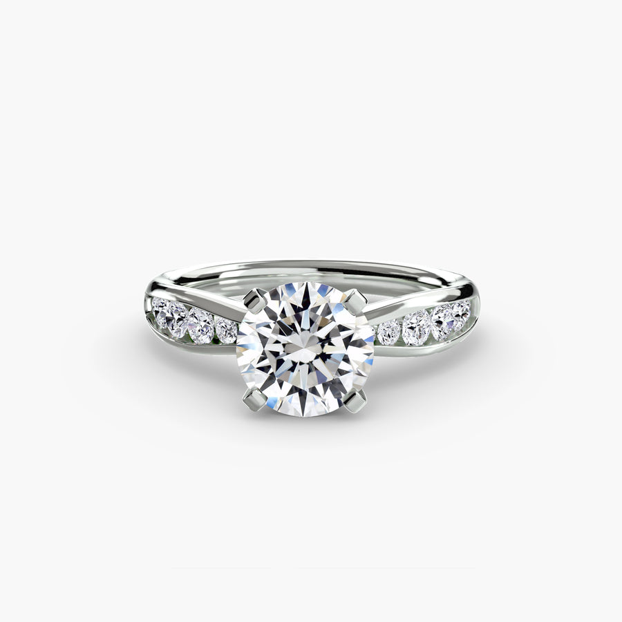 14K White Gold / Round Solitaire with Pavé 3