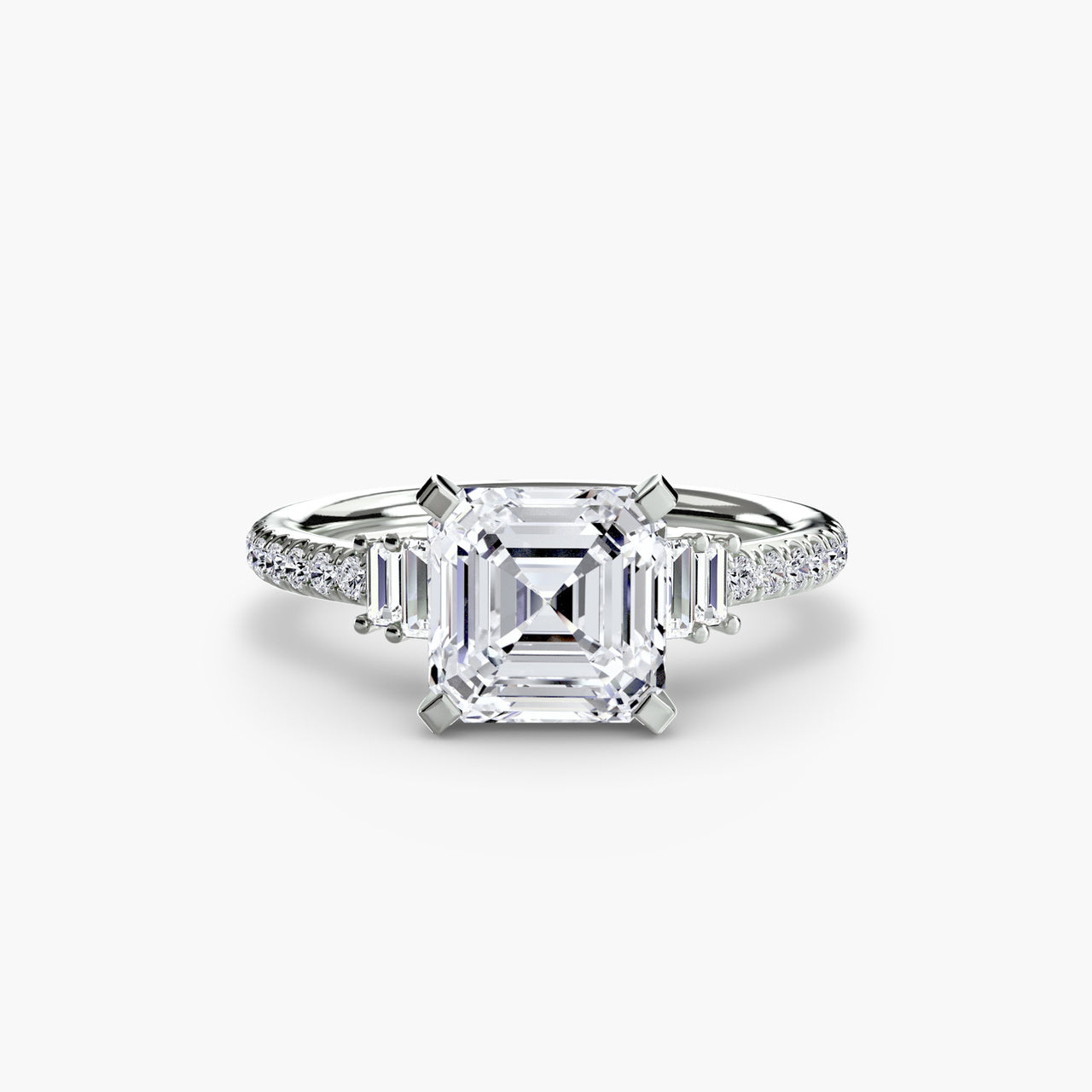 14K White Gold / Asscher Solitaire with Pavé 4