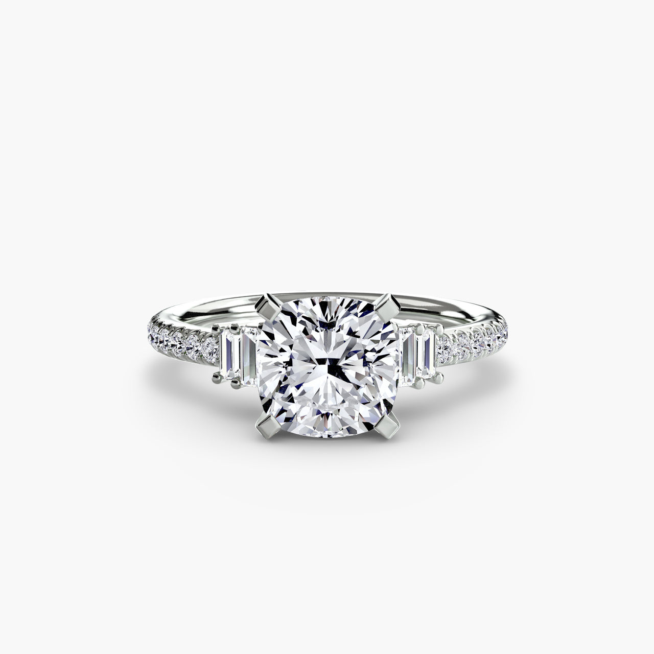 14K White Gold / Cushion Solitaire with Pavé 4