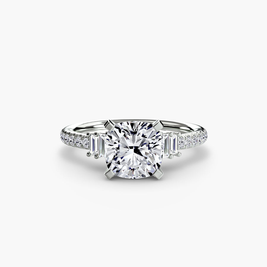 14K White Gold / Cushion Solitaire with Pavé 4