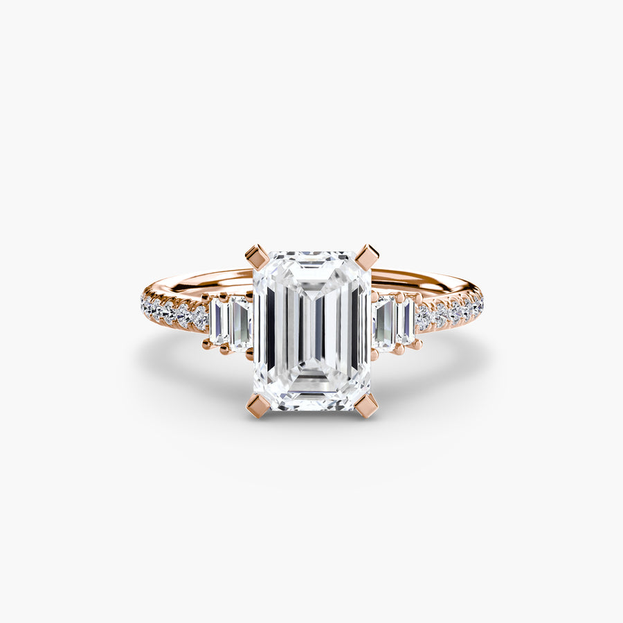 14K Rose Gold / Emerald Solitaire with Pavé 4
