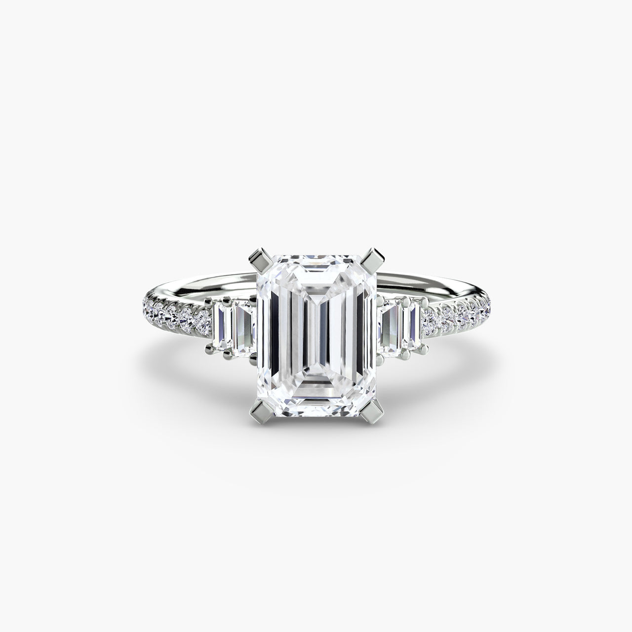 14K White Gold / Emerald Solitaire with Pavé 4