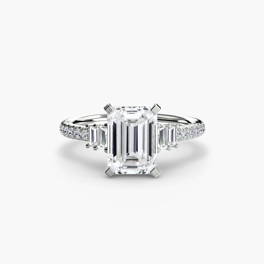 14K White Gold / Emerald Solitaire with Pavé 4