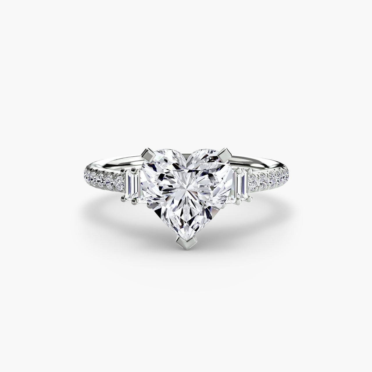 14K White Gold / Heart Solitaire with Pavé 4