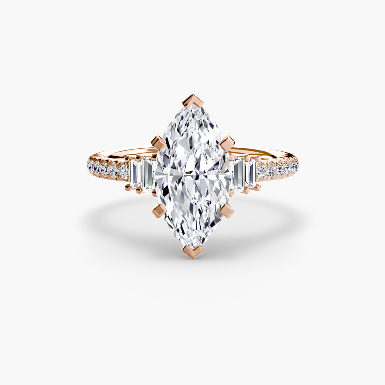 14K Rose Gold / Marquise Solitaire with Pavé 4