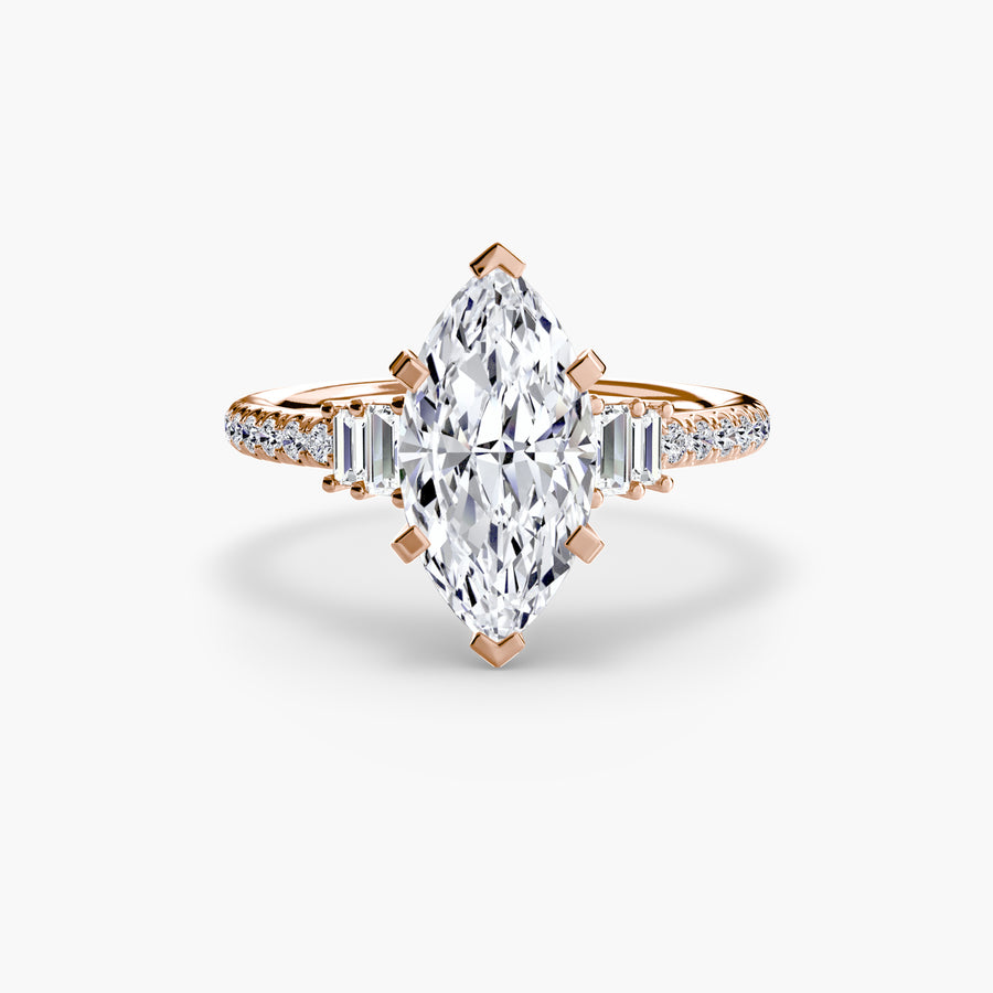 14K Rose Gold / Marquise Solitaire with Pavé 4