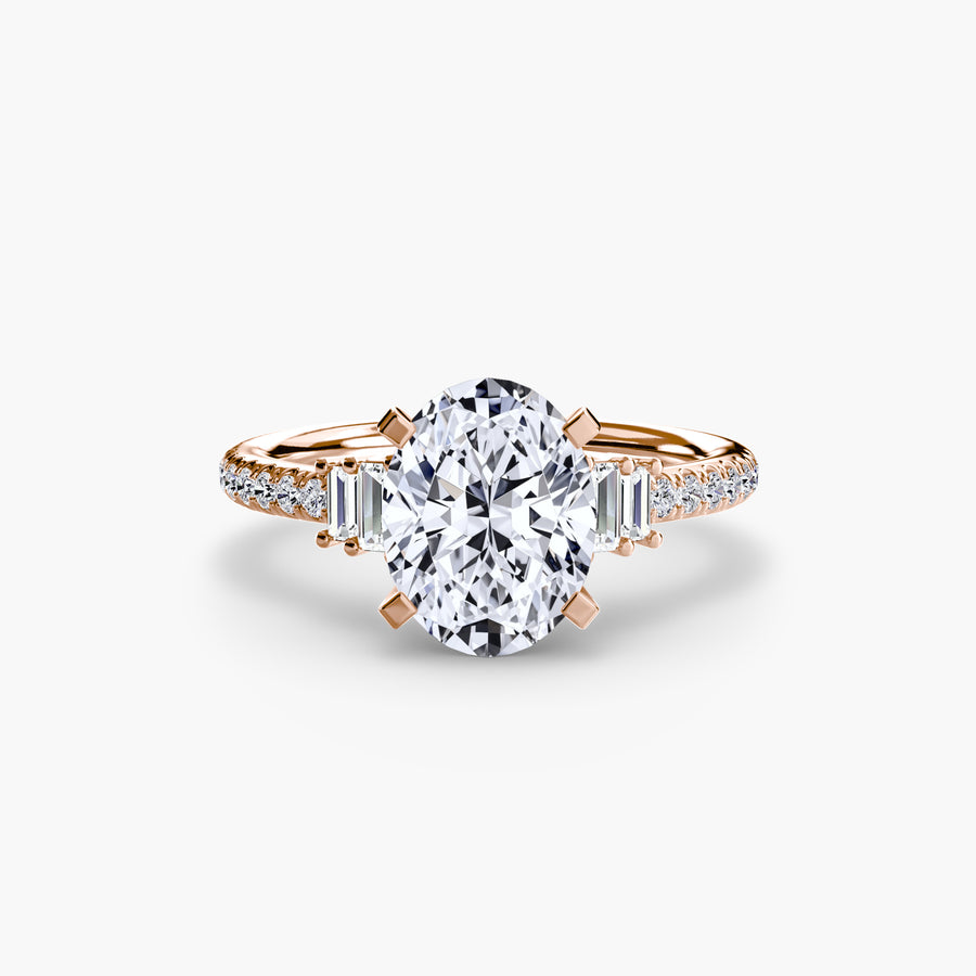 14K Rose Gold / Oval Solitaire with Pavé 4