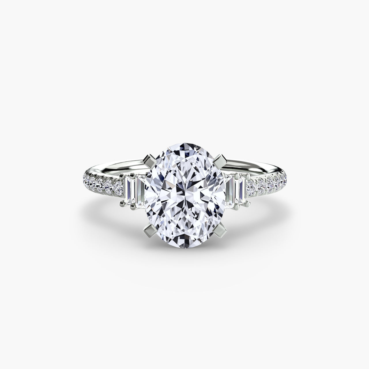 14K White Gold / Oval Solitaire with Pavé 4