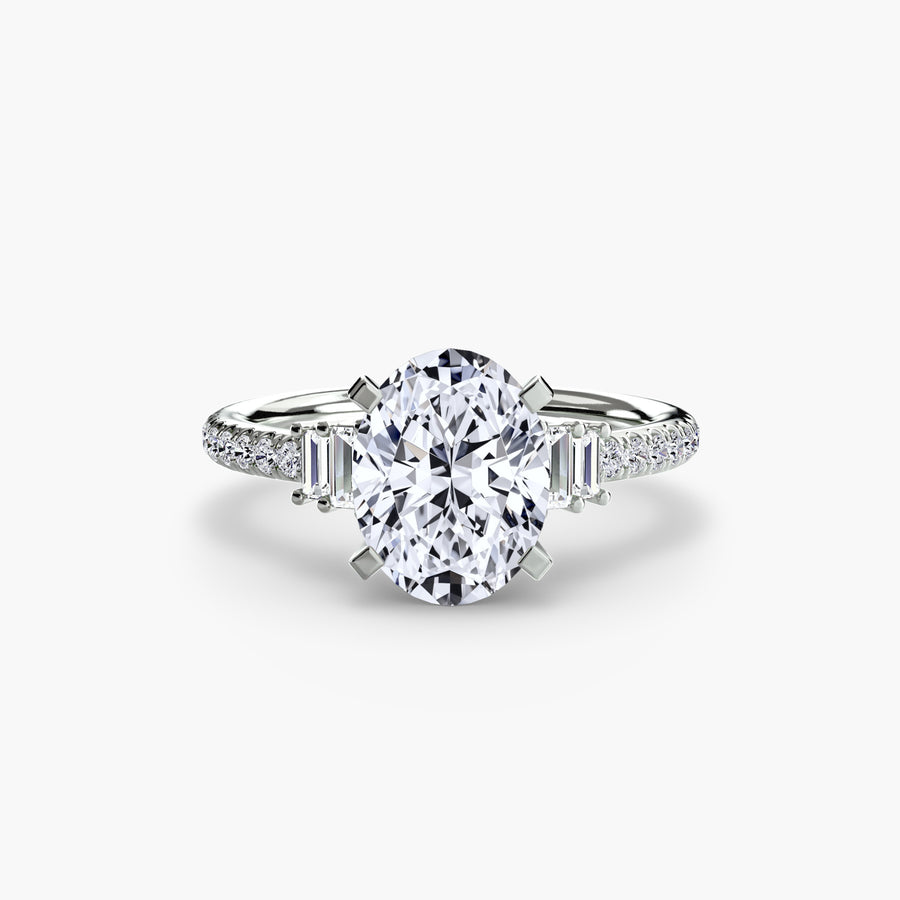 14K White Gold / Oval Solitaire with Pavé 4