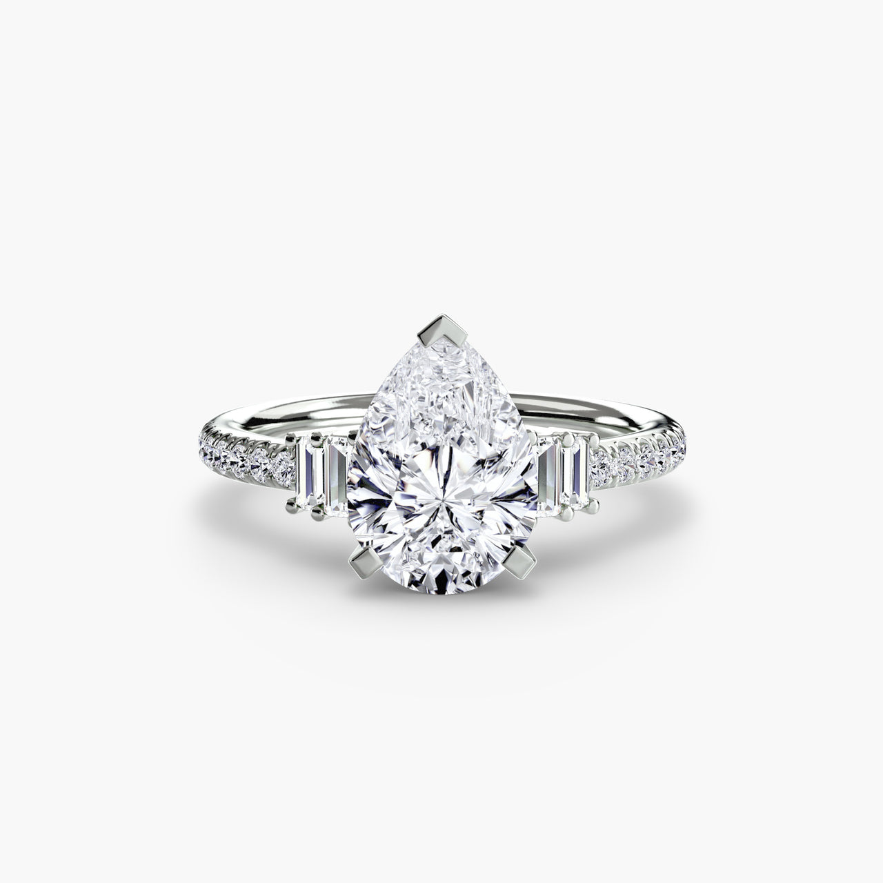 14K White Gold / Pear Solitaire with Pavé 4