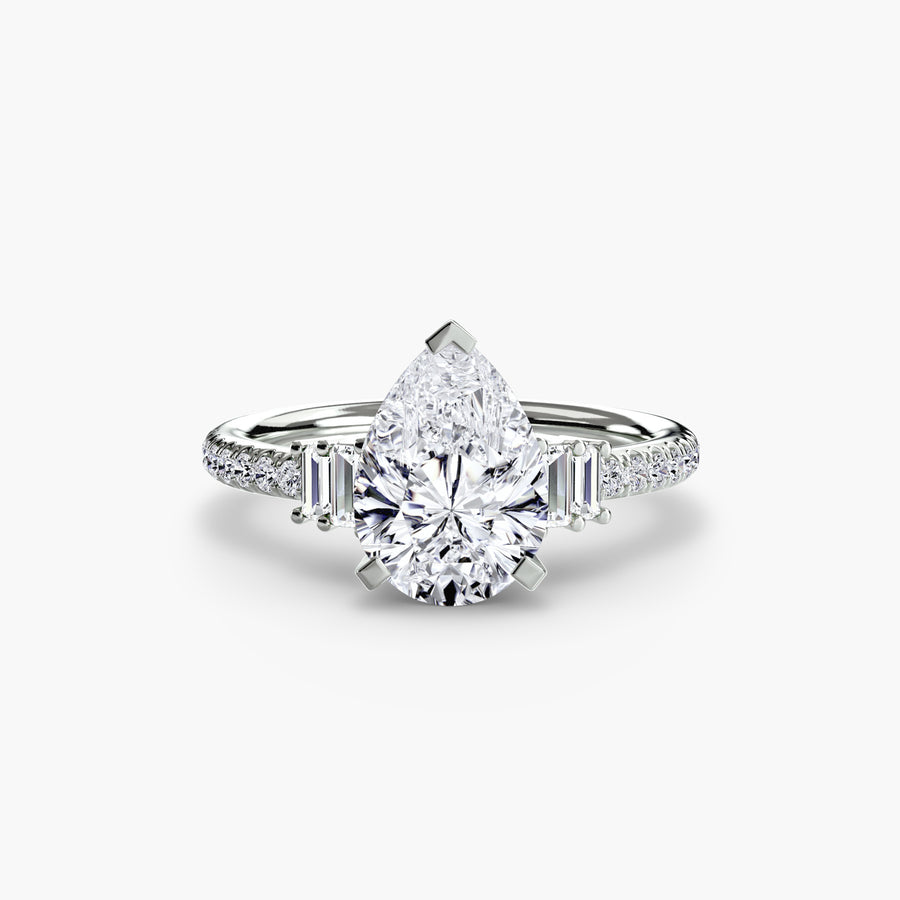 14K White Gold / Pear Solitaire with Pavé 4