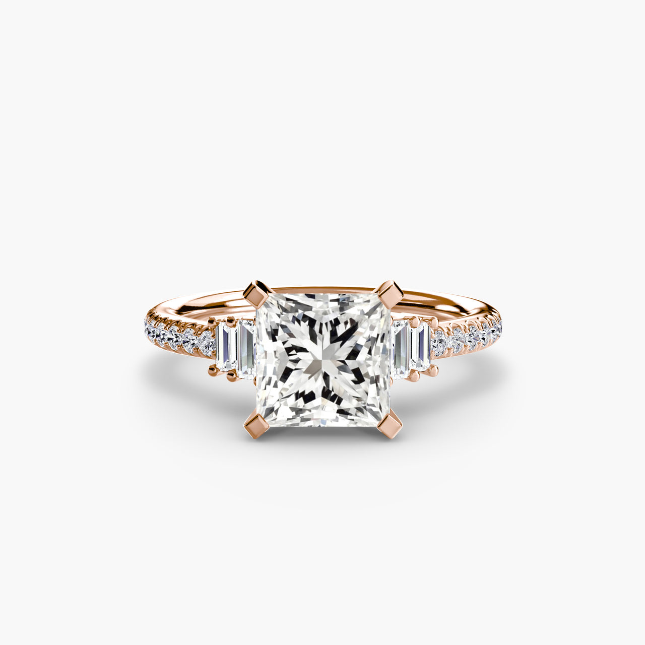 14K Rose Gold / Princess Solitaire with Pavé 4