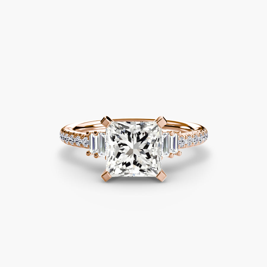 14K Rose Gold / Princess Solitaire with Pavé 4