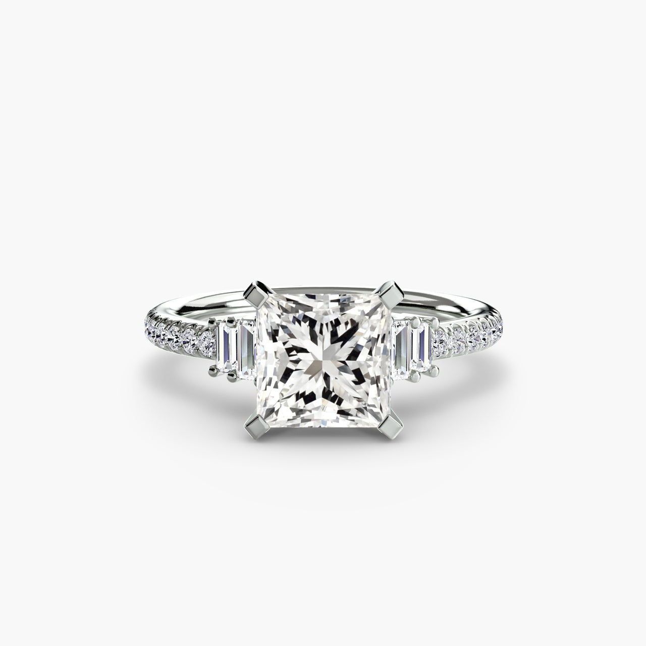 14K White Gold / Princess Solitaire with Pavé 4
