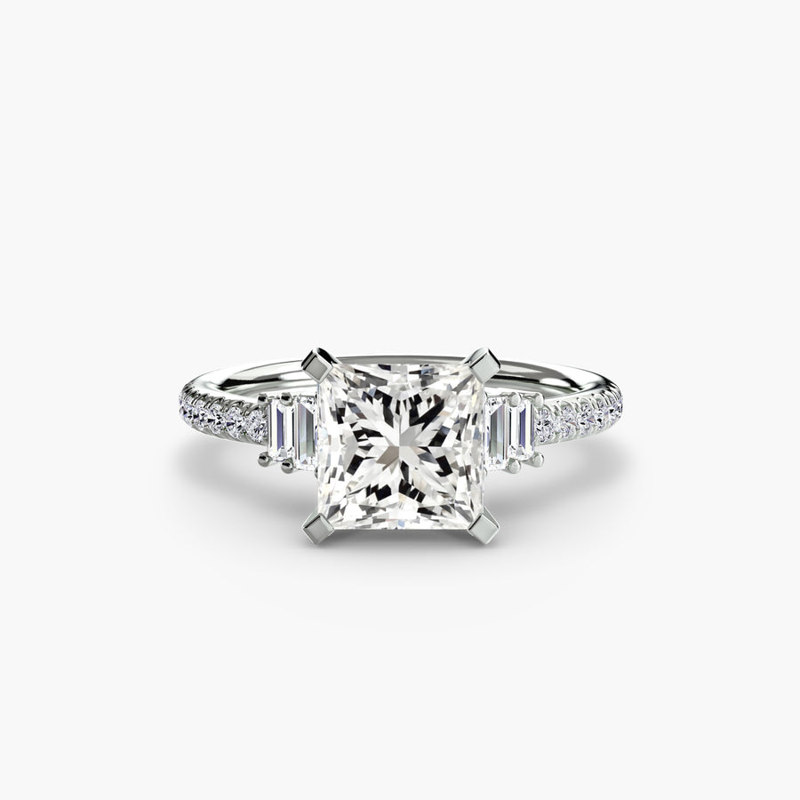 14K White Gold / Princess Solitaire with Pavé 4