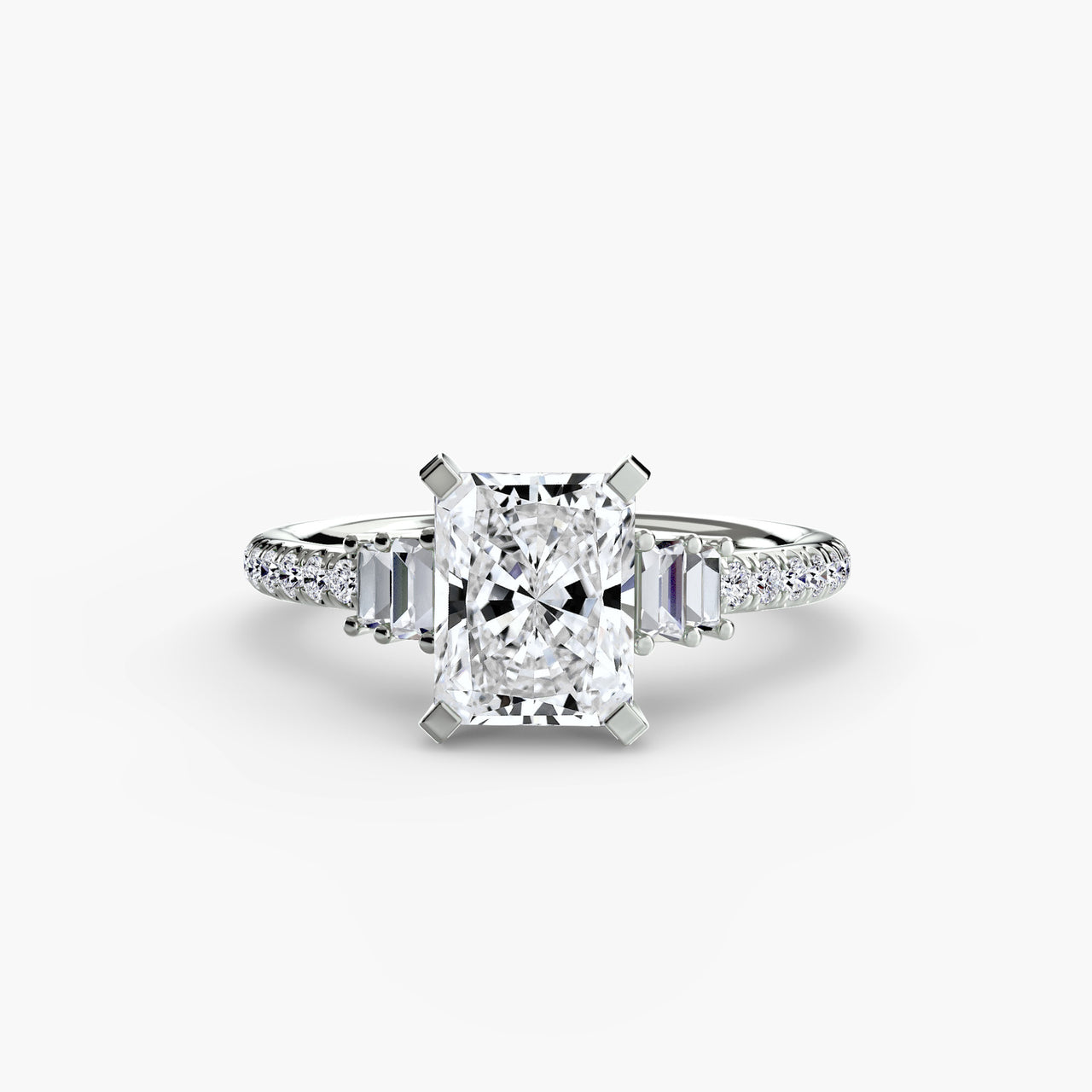 14K White Gold / Radiant Solitaire with Pavé 4