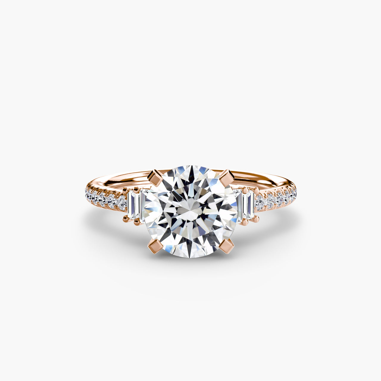 14K Rose Gold / Round Solitaire with Pavé 4
