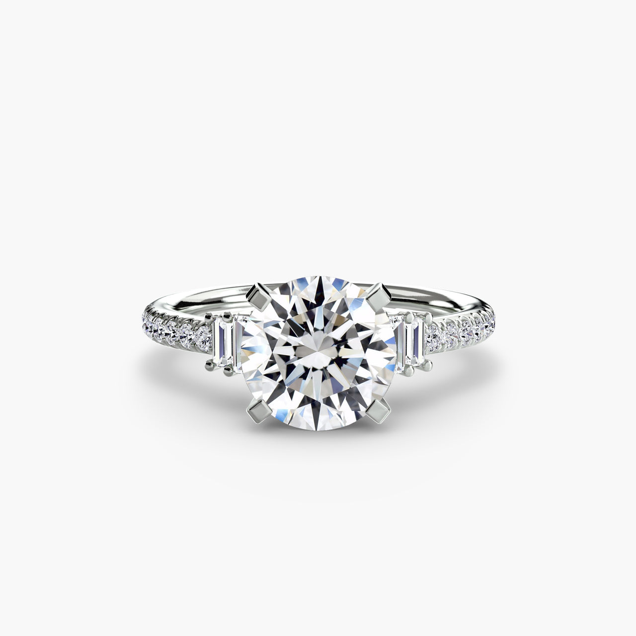 14K White Gold / Round Solitaire with Pavé 4