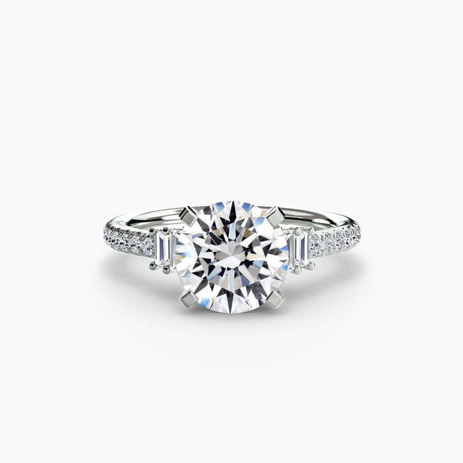 14K White Gold / Round Solitaire with Pavé 4