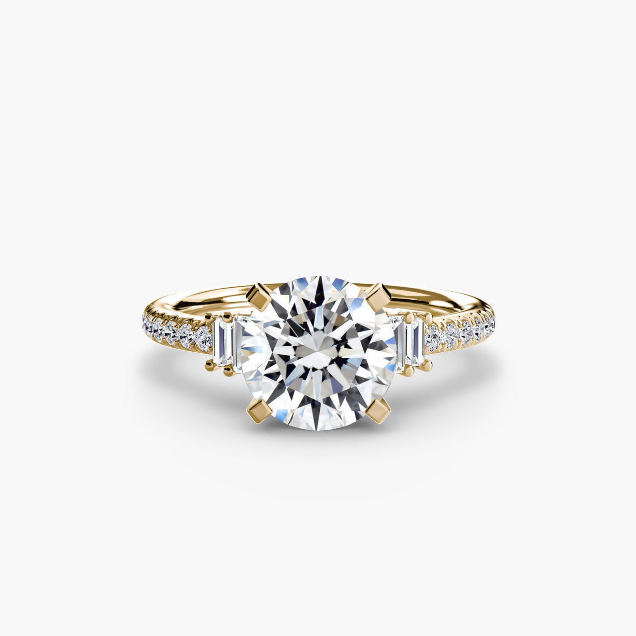 14K Yellow Gold / Round Solitaire with Pavé 4
