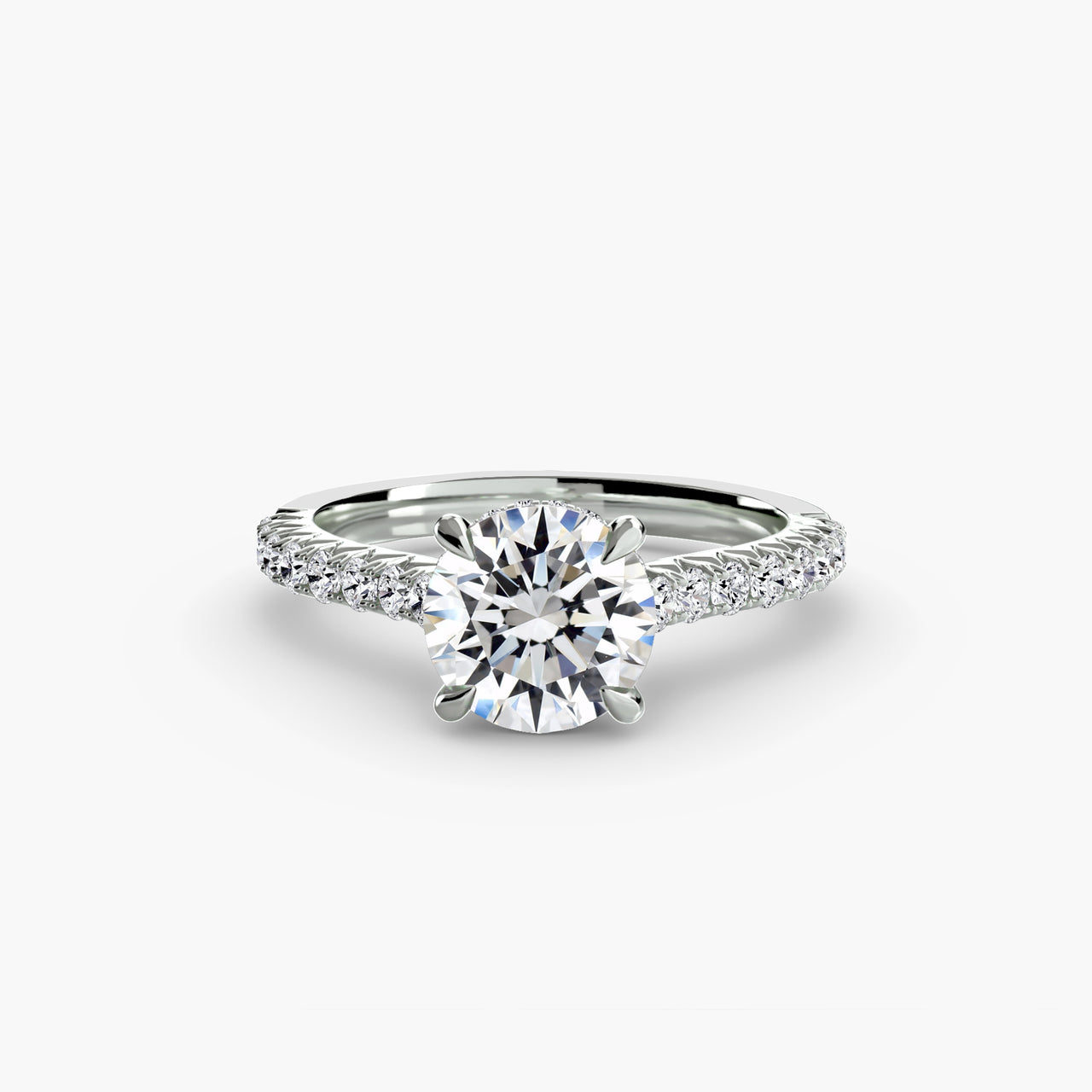 14K White Gold / Round Solitaire with Pavé 5