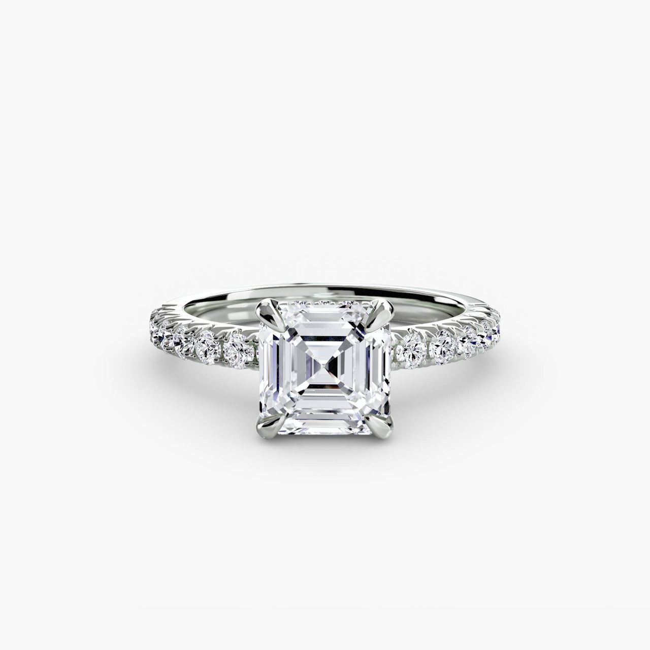 14K White Gold / Asscher Solitaire with Pavé 6