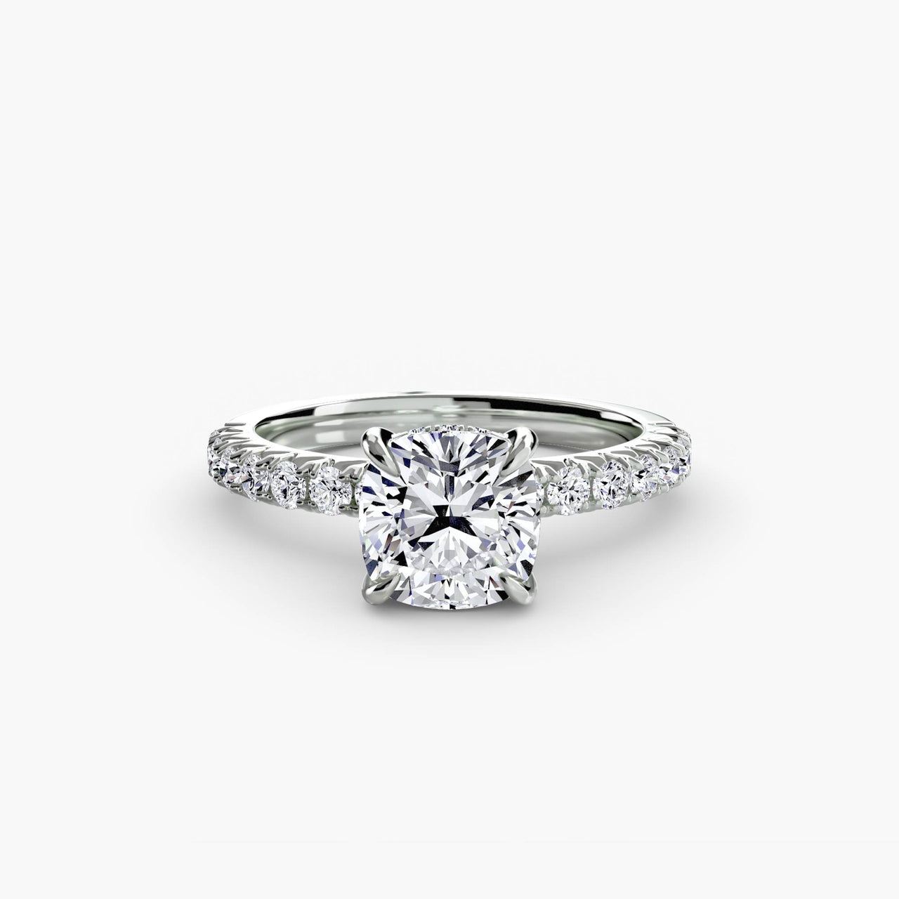 14K White Gold / Cushion Solitaire with Pavé 6