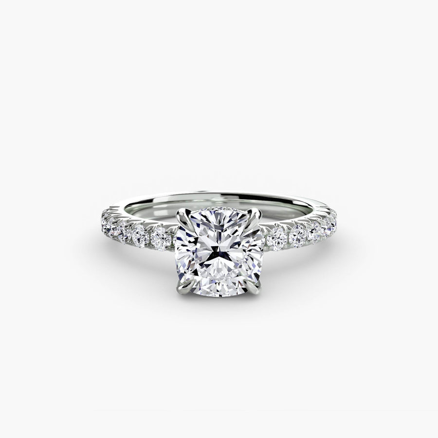 14K White Gold / Cushion Solitaire with Pavé 6
