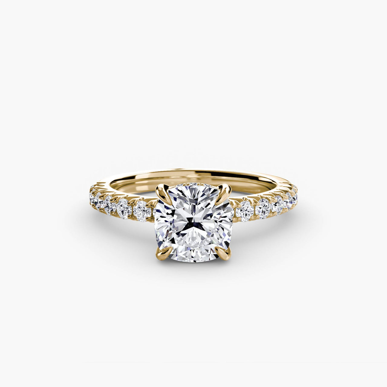 14K Yellow Gold / Cushion Solitaire with Pavé 6