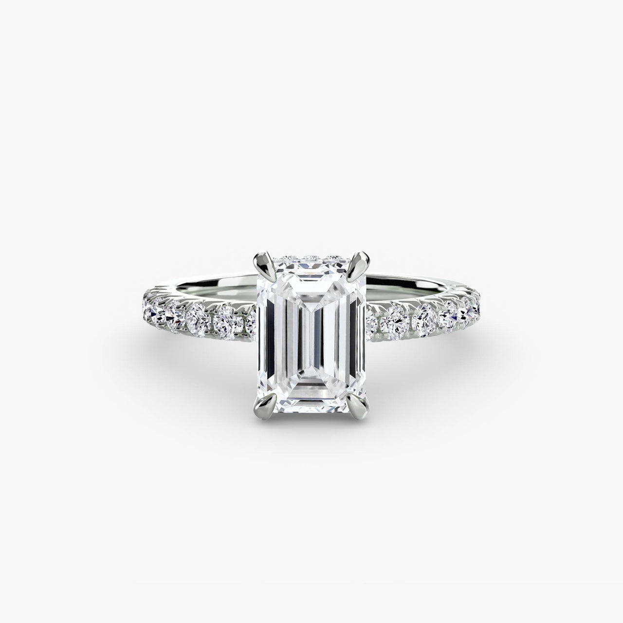 14K White Gold / Emerald Solitaire with Pavé 6