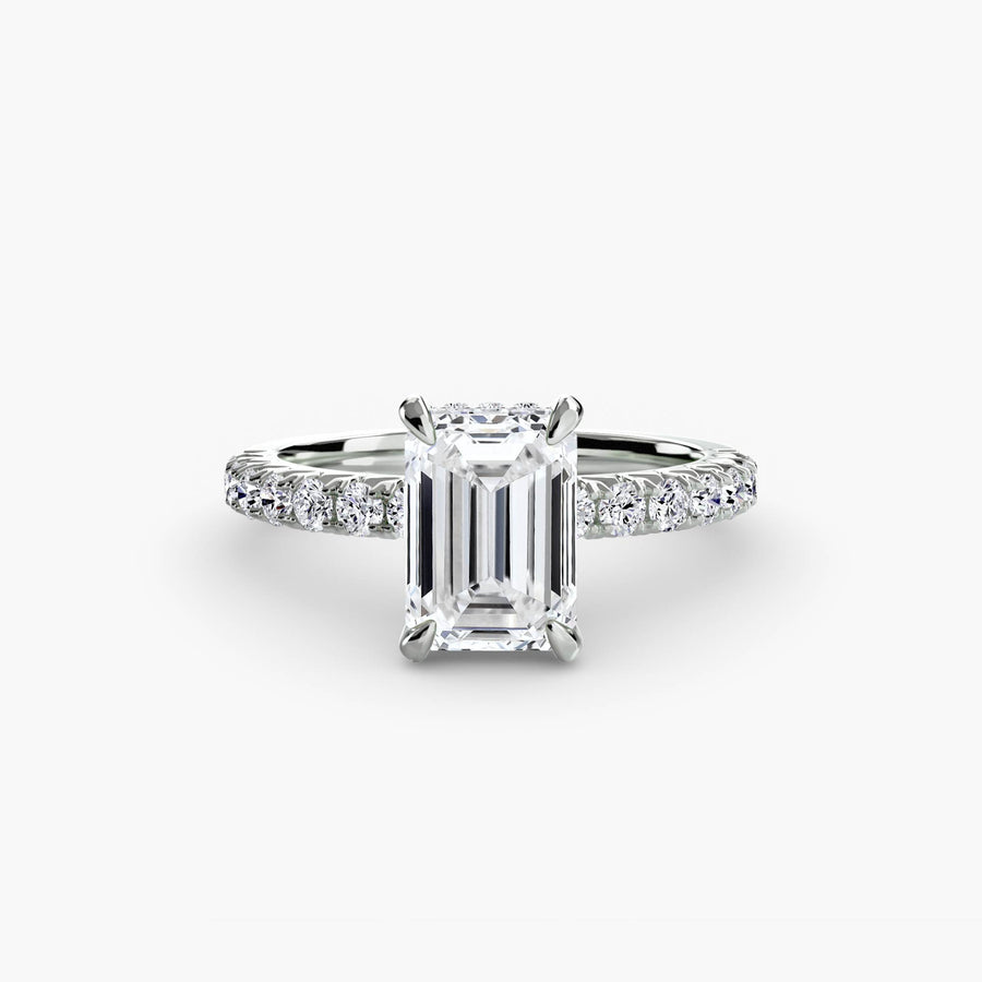 14K White Gold / Emerald Solitaire with Pavé 6