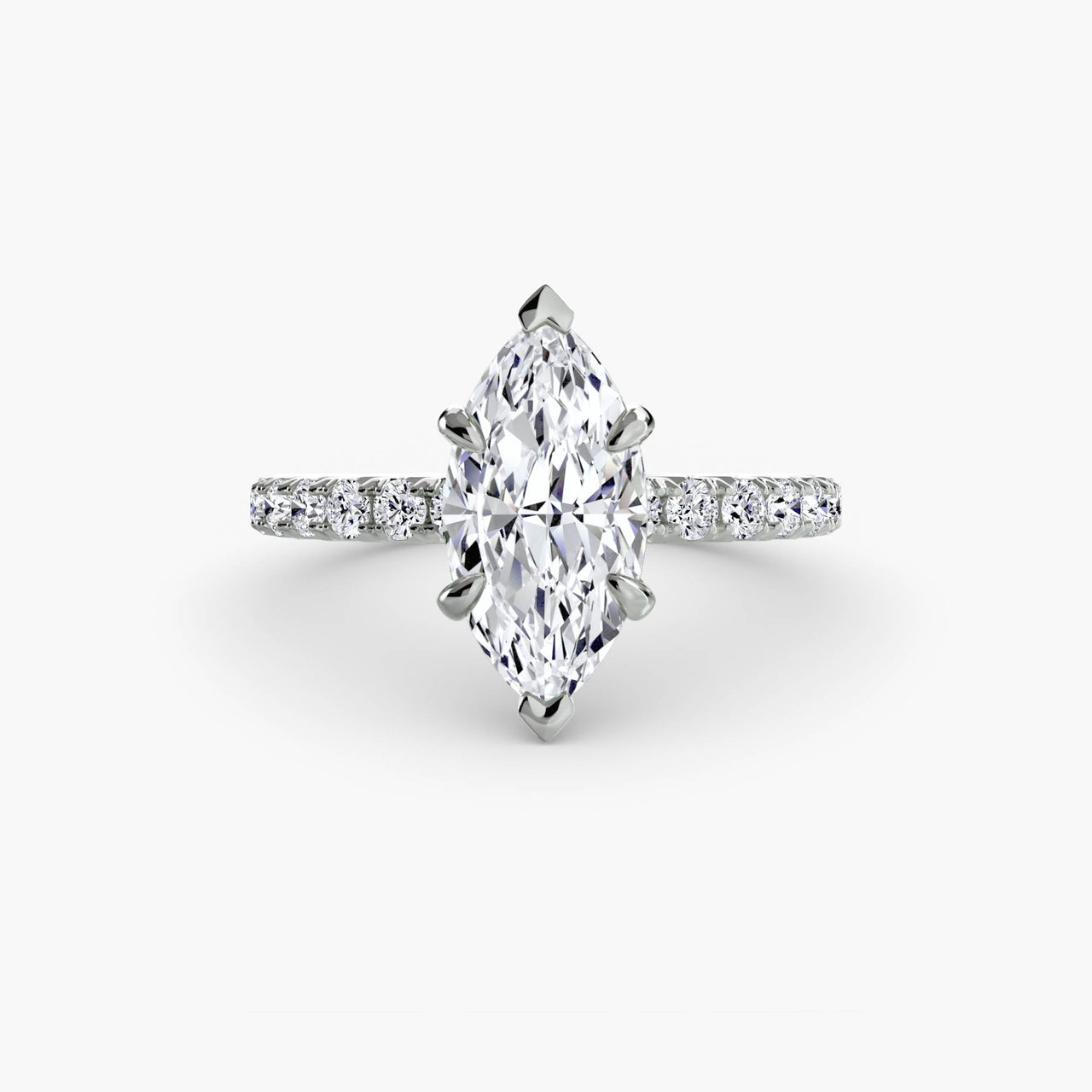 14K White Gold / Marquise Solitaire with Pavé 6
