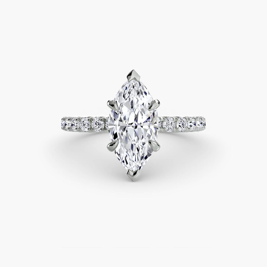 14K White Gold / Marquise Solitaire with Pavé 6