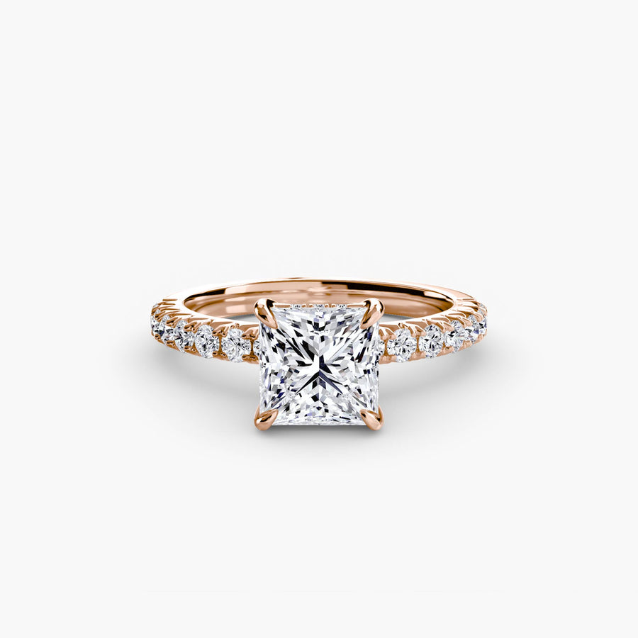 14K Rose Gold / Princess Solitaire with Pavé 6