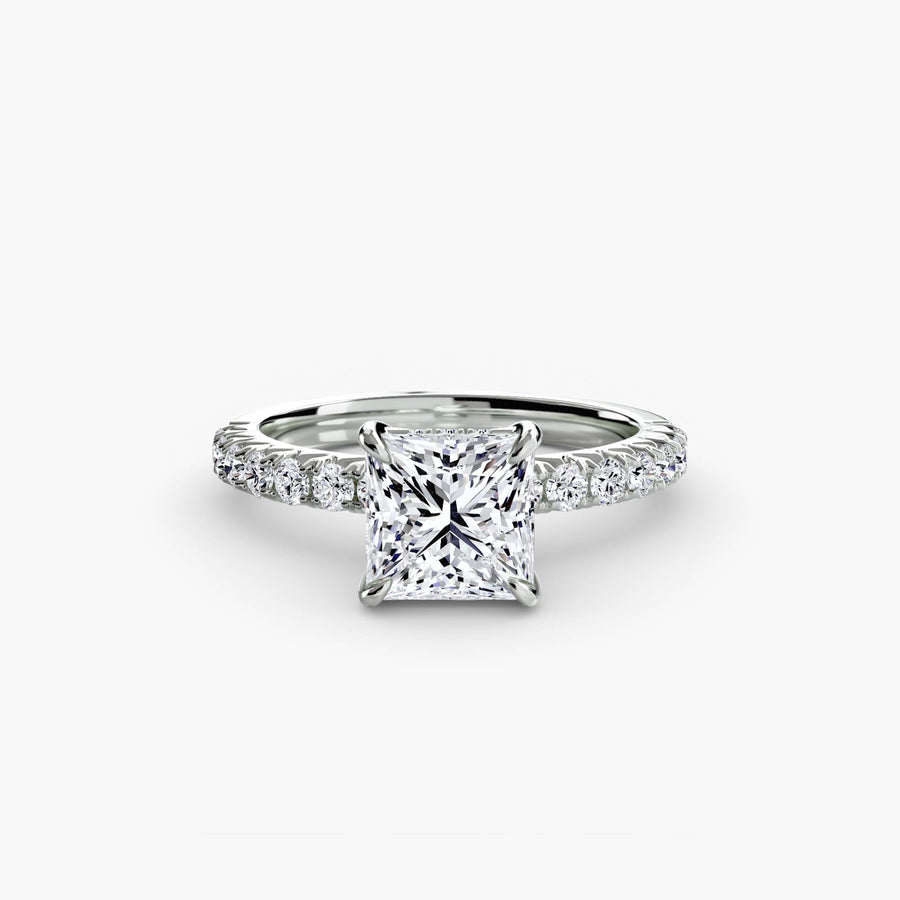 14K White Gold / Princess Solitaire with Pavé 6
