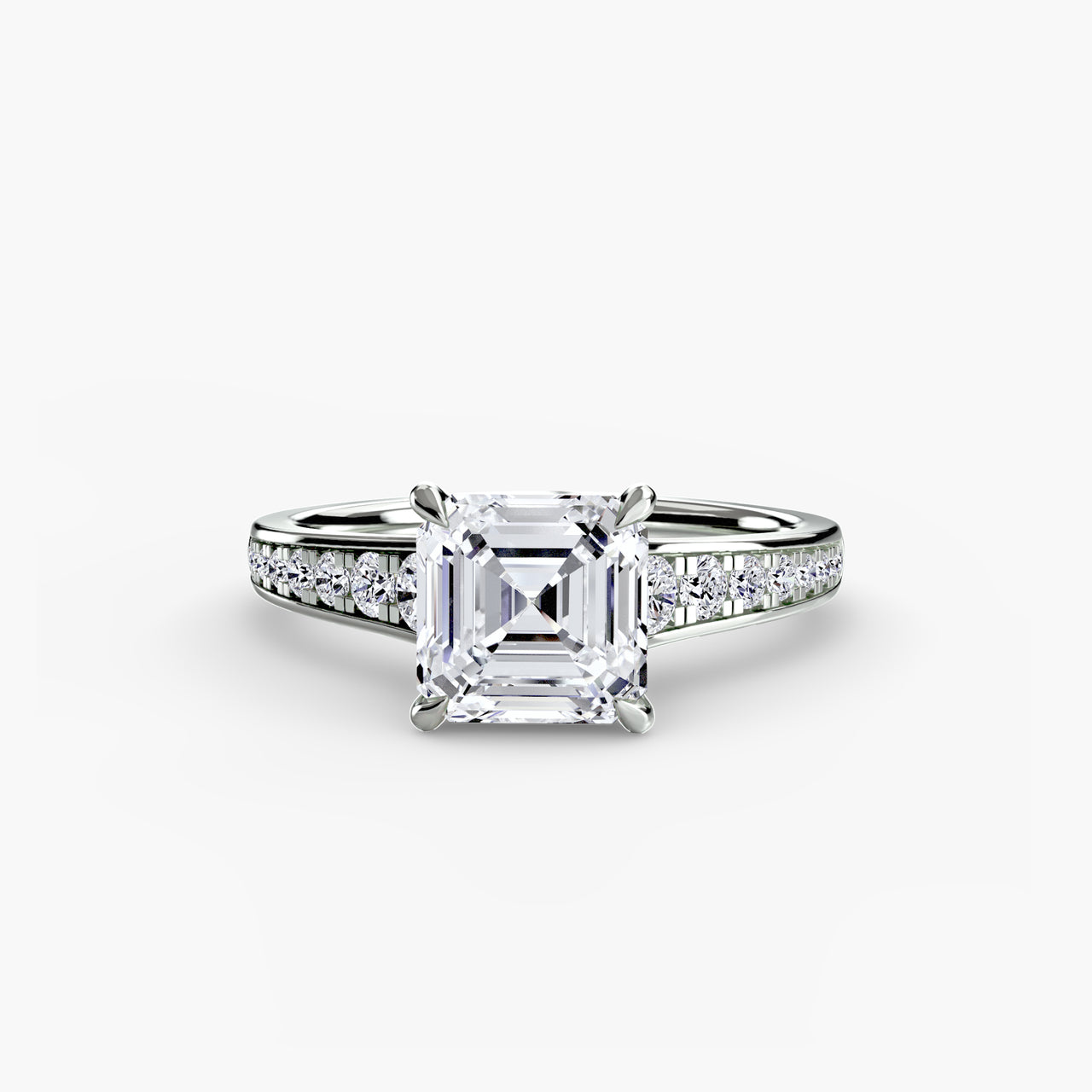 14K White Gold / Asscher Solitaire with Pavé 7