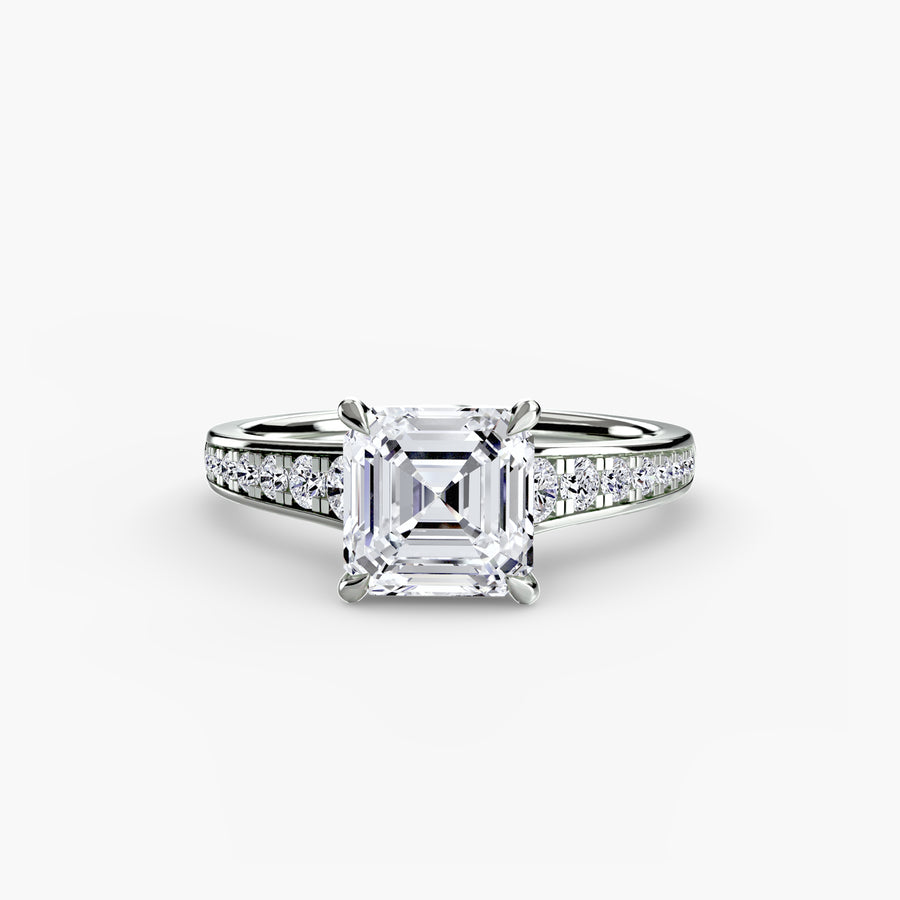14K White Gold / Asscher Solitaire with Pavé 7
