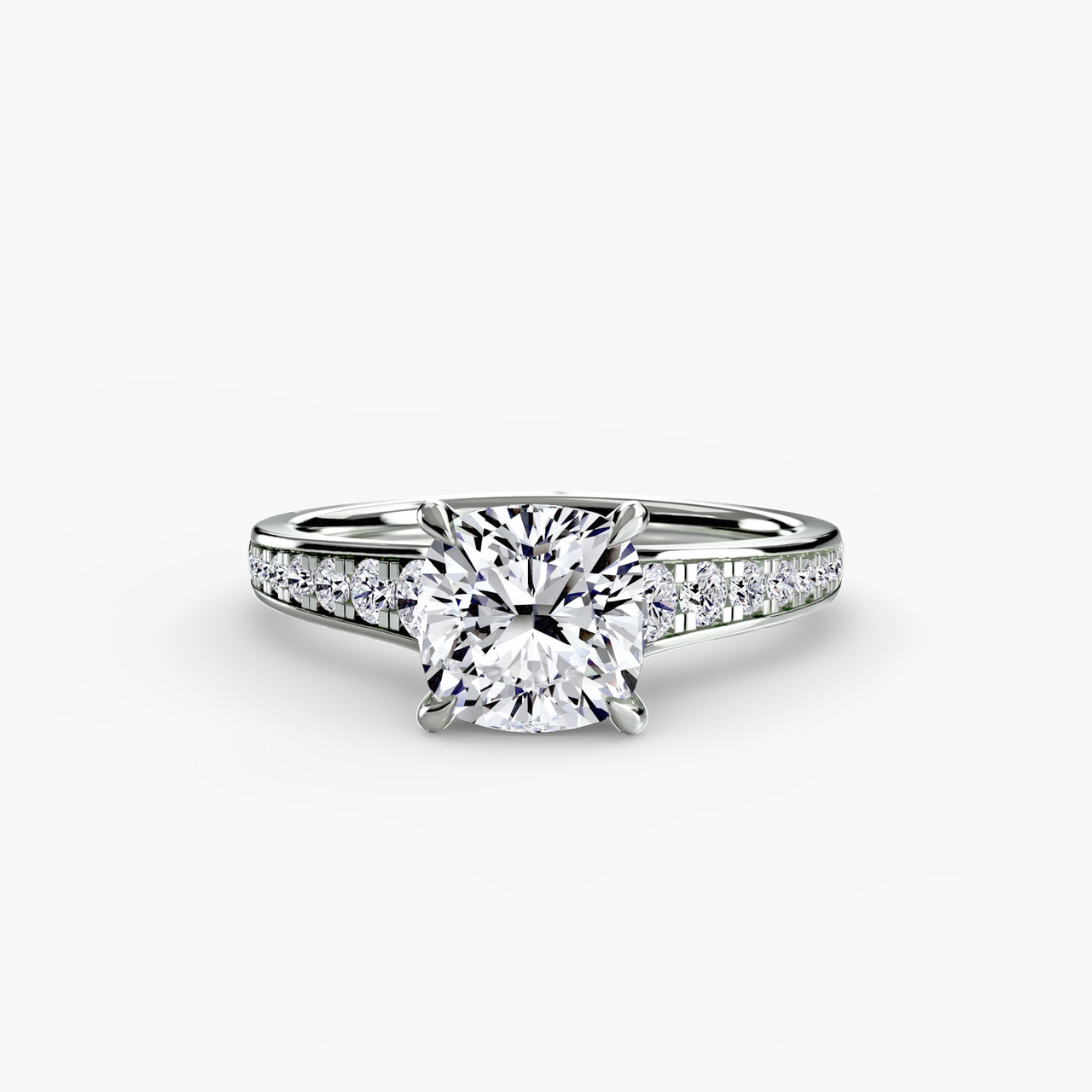 14K White Gold / Cushion Solitaire with Pavé 7