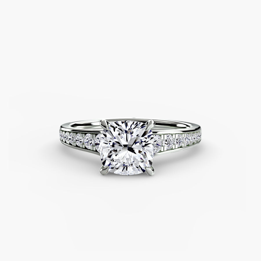 14K White Gold / Cushion Solitaire with Pavé 7