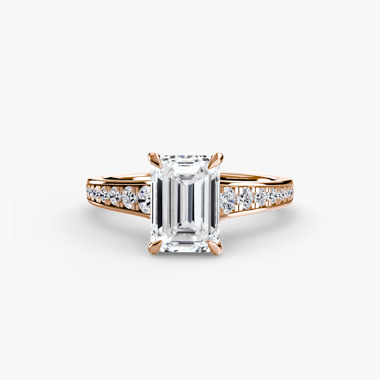 14K Rose Gold / Emerald Solitaire with Pavé 7