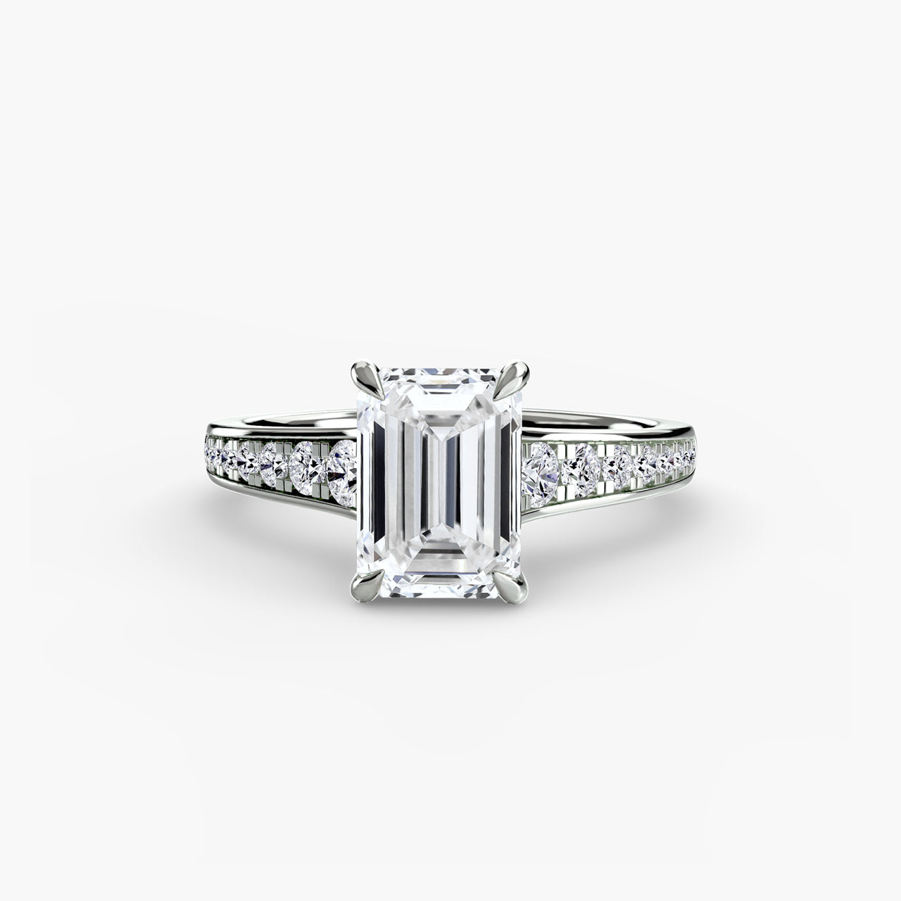 14K White Gold / Emerald Solitaire with Pavé 7