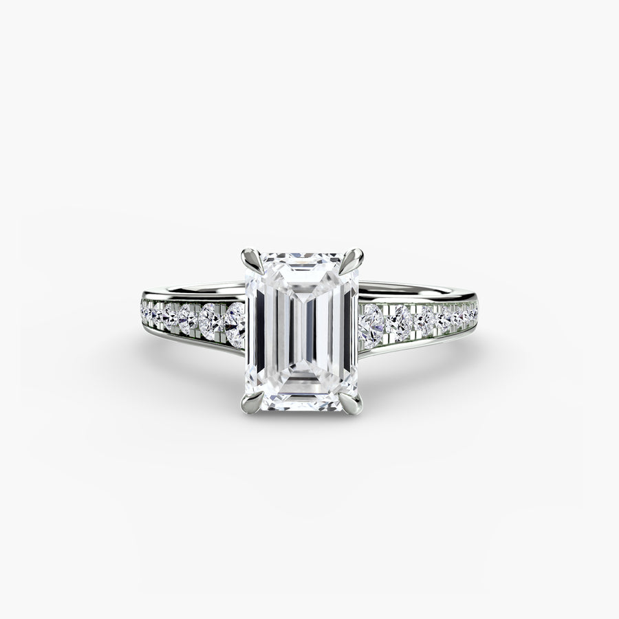 14K White Gold / Emerald Solitaire with Pavé 7