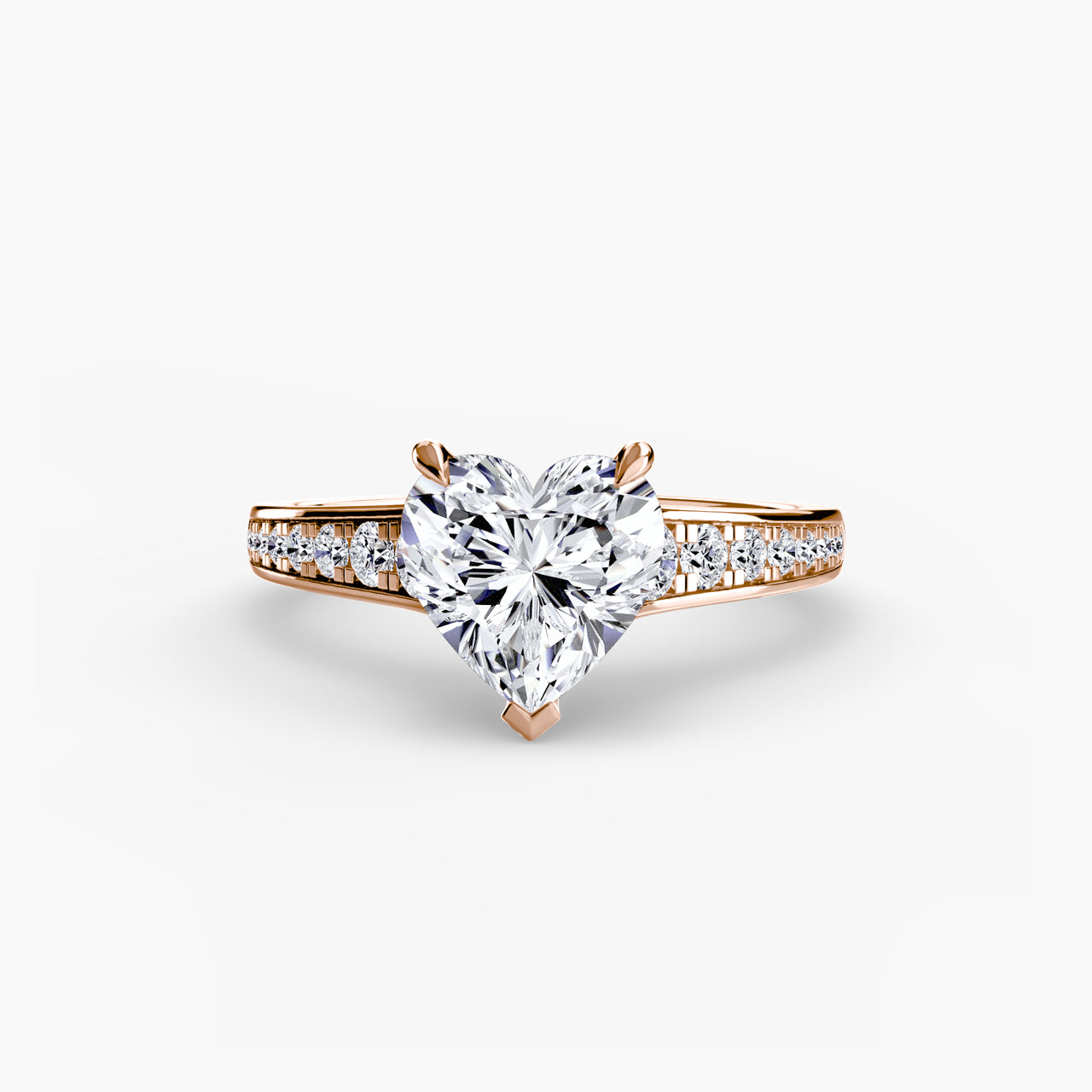 14K Rose Gold / Heart Solitaire with Pavé 7