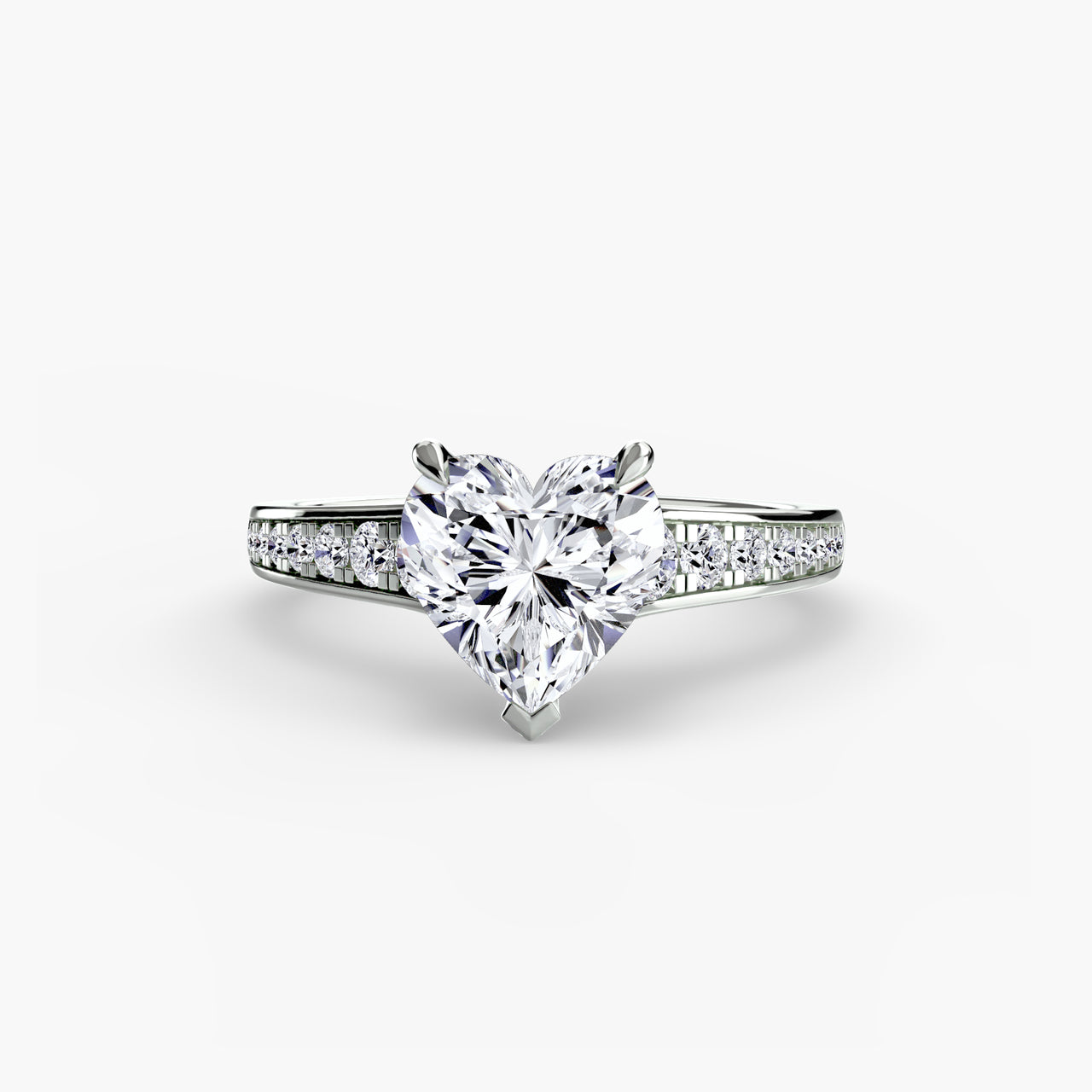 14K White Gold / Heart Solitaire with Pavé 7