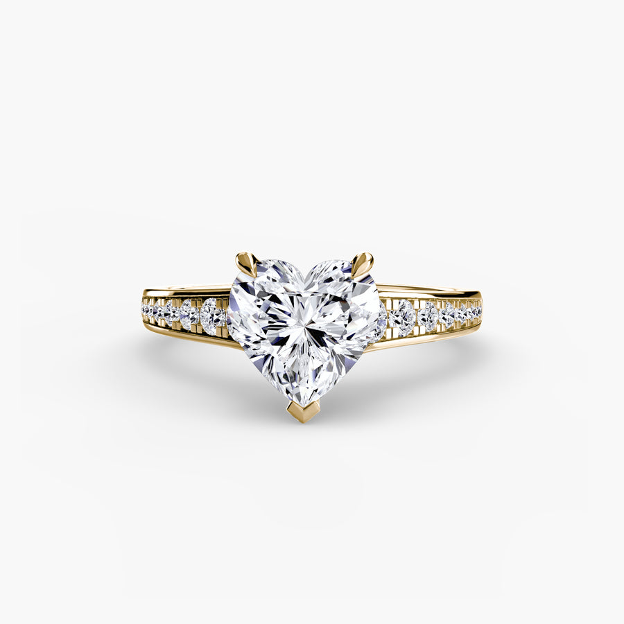 14K Yellow Gold / Heart Solitaire with Pavé 7