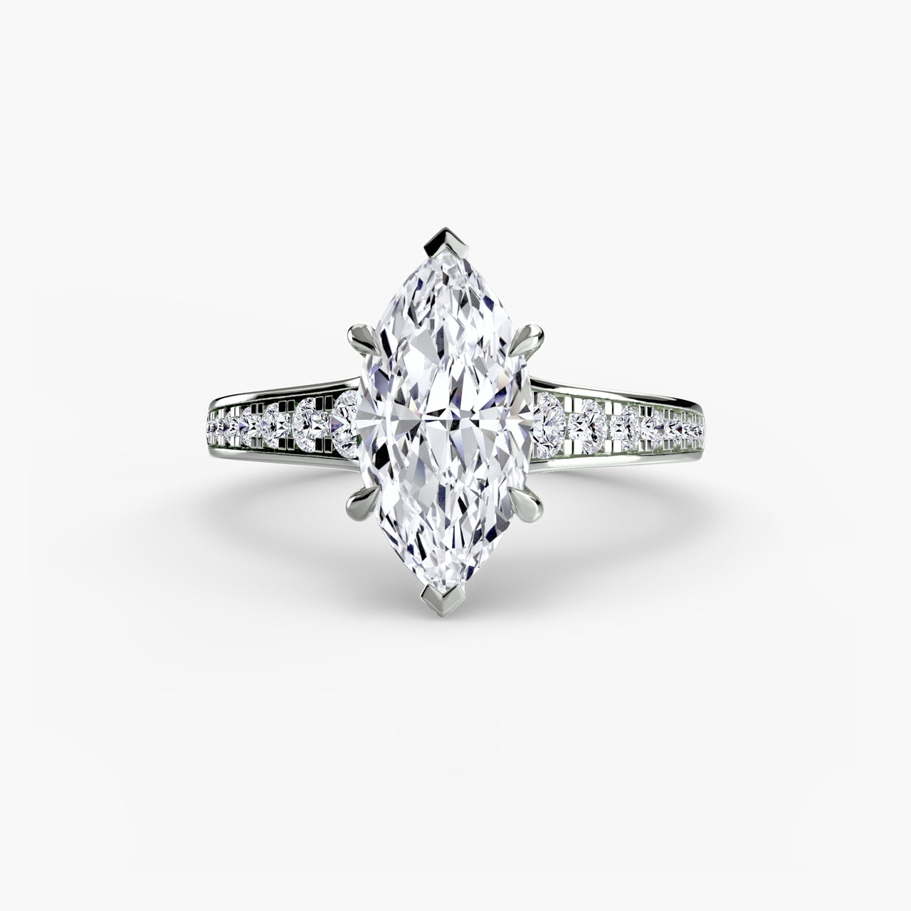 14K White Gold / Marquise Solitaire with Pavé 7